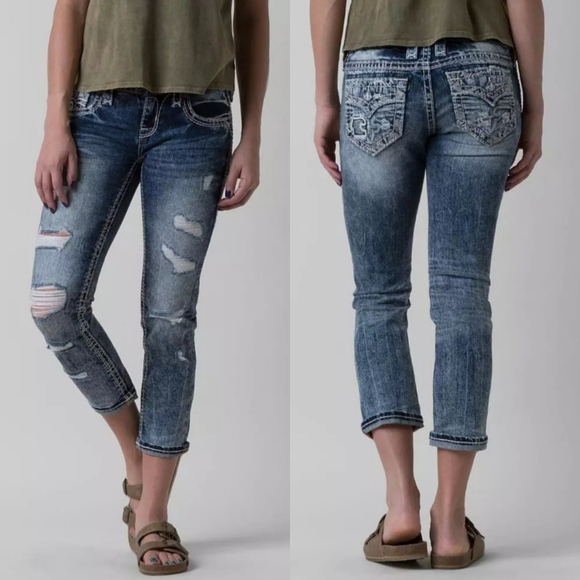 Rock Revival Denim - Rock Revival "Jena Crop" Distressed Cropped Ankle Blue Jean | Women's Size 27
